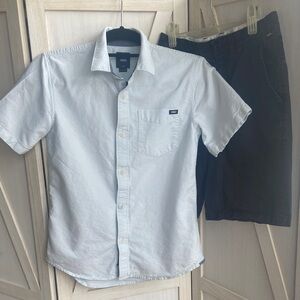 Vans Boys 2 piece Outfit, Short Sleeve Button-down Shirt & Black Shorts Size 14